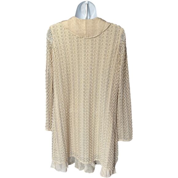Sharon Young Ruffle Waterfall Crochet Cardigan Beige Cream Long Sleeve Sz S - Picture 3 of 4